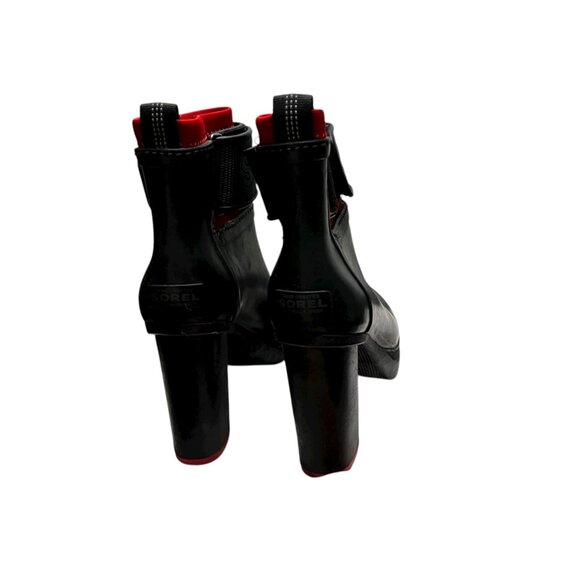 Sorel Black Red Rubber Block Heel Ankle Boots Medina 7 Goth Grunge Whimsigoth - Picture 5 of 16